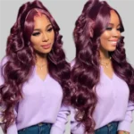 Hot&Pop Trendy Dark Purple Sugar Plum Colored 13x4 Lace Front Silky StraightBody Wave Wig