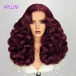 Plum Bomb Salon-Quality Funmi Curly Glueless 6x5 Pre-Cut Lace Wig & 13x4 Lace Front Wig With Ful