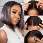 Glueless 12inch Straight Bob Pre-Bleached Miny Knots 6X5 Wear Go Closure Wigs