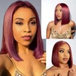 99J Burgundy 6x5 Glueless Wear Go Straight Transparent Lace Human Hair Wigs Pre Plucked Short Bob Wig