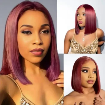 99J Burgundy 6x5 Glueless Wear Go Straight Transparent Lace Human Hair Wigs Pre Plucked Short Bob Wig