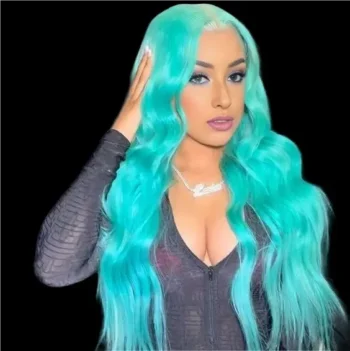 New Bluish Green Wig StraightWavy Side Part Wig For Black Woman Lace Frontal Human Hair Wigs
