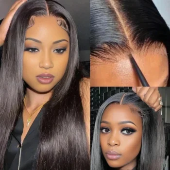 Pre Cut Lace  Silky Straight Natural Black 6X5 Glueless Lace Wig Human Hair Wear And Go Wig