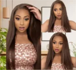 Pre Cut Lace  #4 Dark Brown Colored 6X5 Body Wave Chocolate Straight Lace Frontal Wigs