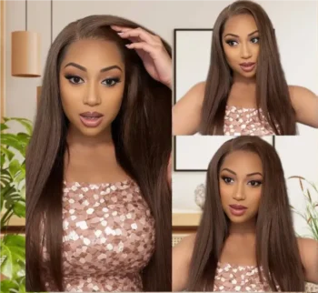 Pre Cut Lace  #4 Dark Brown Colored 6X5 Body Wave Chocolate Straight Lace Frontal Wigs