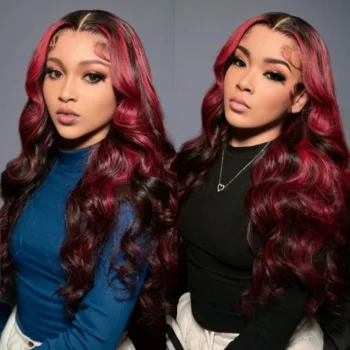 13x4 Pre-All Glueless Red Highlight Body Wave Invisible Knots Breathable Cap