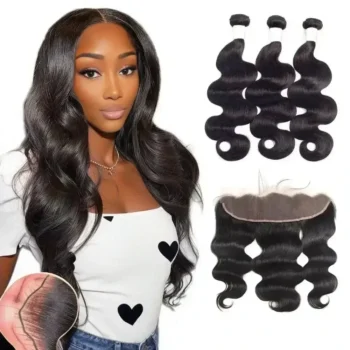 10A Grade 3 Bundles Brazilian Body Wave Hair With 13*4 Ear to Ear Lace Frontal Closure