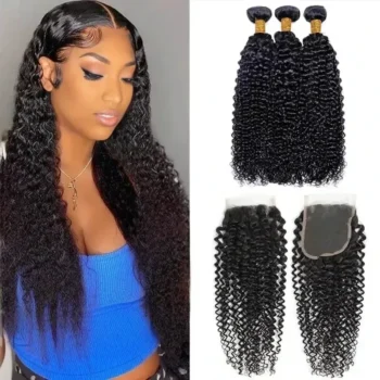 12A Grade Human Hair Jerry Curly Bundles With 5x5 Closure Remy Human Hair 3/4 Bundles With Swiss Lace Closure