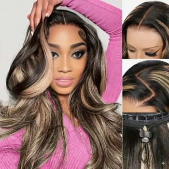 13x6 Three-Go™ Balayage Highlight Glueless Wigs Silky Straight With Drawstring 100% Human Hair Wig