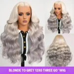 13x6 Three-Go™ Blonde To Ash Grey Ombre Glueless Loose Body Wave With Drawstring 100% Human Hair