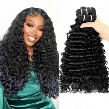 15A Deep Wave Hair Extensions Double Drawn Human Hair 3 Bundles Deal Full From Top To End