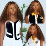 13x6 Three-Go™ Dark Brown Glueless Wigs With Highlights Curly With Finger Coil Ends