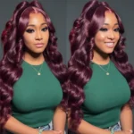 13x6 Three-Go™ Dark Plum Glueless Wigs Body Wave With Drawstring 100% Human Hair Wig