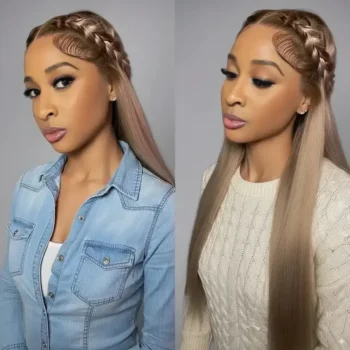 13x6 Three-Go™ Ash Blonde Ombre Glueless Wigs Silky Straight With Drawstring 100% Human Hair Wig