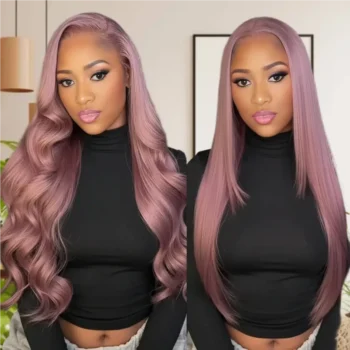13x6 Three-Go™ Ash Purple Glueless Wigs Silky Straight With Drawstring 100% Human Hair Wig