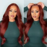 13x6 Three-Go™ Reddish Brown Glueless Wigs Silky Straight With Drawstring 100% Human Hair Wig