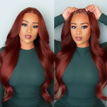 13x6 Three-Go™ Reddish Brown Glueless Wigs Silky Straight With Drawstring 100% Human Hair Wig