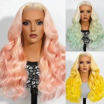13x6 Three-Go™ Blonde To Pink Ombre Glueless Wigs Loose Body Wave With Drawstring 100% Human Hair
