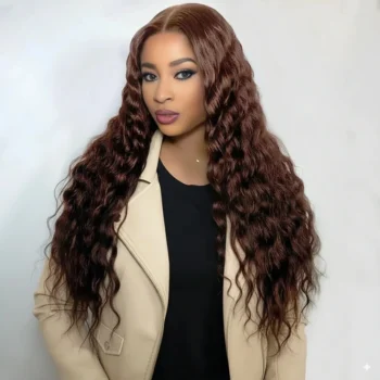 13x6 Three-Go™ Chocolate Brown Glueless Wigs Bohemian Curl with Drawstring 100% Human Hair Wig