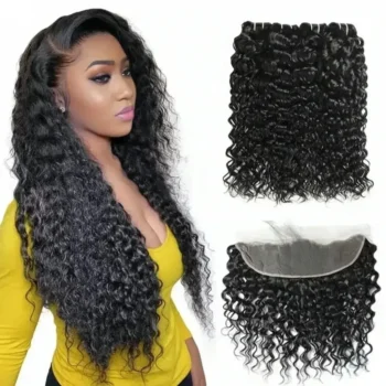 Water Wave 3 Bundles Virgin Human Hair With 13*4 Ear to Ear Lace Frontal Closure 10A Grade Deal