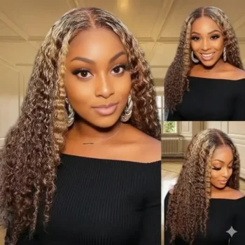 Honey Blonde Highlight Bundles With 5x5 Lace Closure Virgin Human Hair Highlight Curly Hair