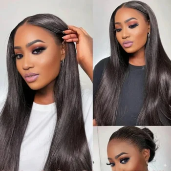 13x6 Three-Go™ Glueless Wig Straight With Drawstring Natural Black 100% Human Hair Wig