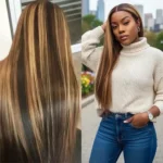 Highlight Bundles Brazilian Straight Human Hair Bundles Ombre Brown Straight Hair Bundles 3 Bundles Remy Human Hair Extensions