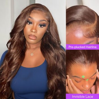 13x4 Pre-All Glueless Chocolate Brown Body Wave Wigs Invisible Knots Natural Hairline