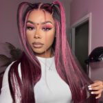 Transparent 13x4 Lace Front Wig Black Hair With Purple Highlights StraightBody Wave Human Hair Wigs