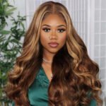 Piano Highlight 13x4 Lace Frontal Body Wave Brown Wig With Honey Blonde Highlights. New