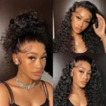 360 Full Lace Glueless Water Wave Wigs Invisi Drawstring Natural Black Pull & Go