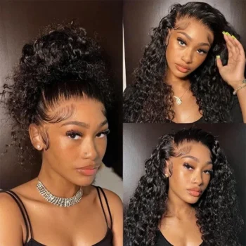 360 Full Lace Glueless Water Wave Wigs Invisi Drawstring Natural Black Pull & Go