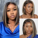 Short Bob Highlight Balayage Color 13x4 Lace Front Wig 10inch Human Hair Wigs